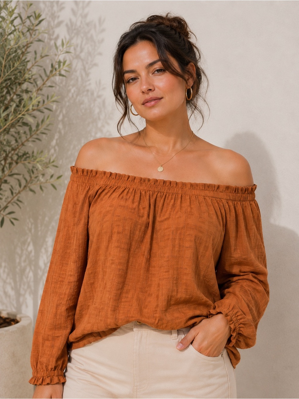Ann Taylor Factory Off-Shoulder Rust Top